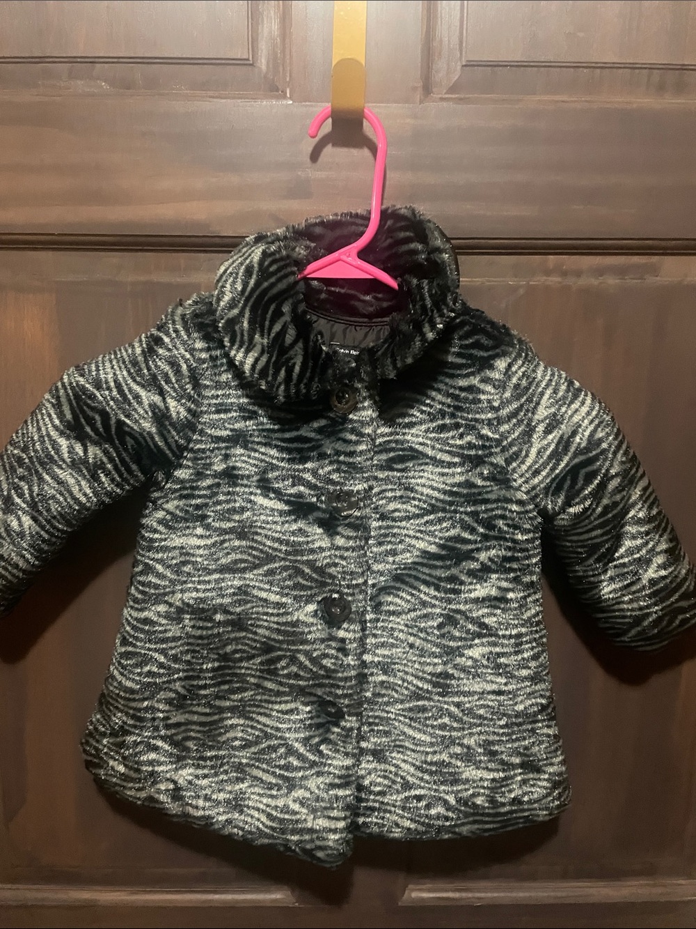 Calvin Klein Jeans Kids Black & White Zebra Faux-Fur Pea Coat